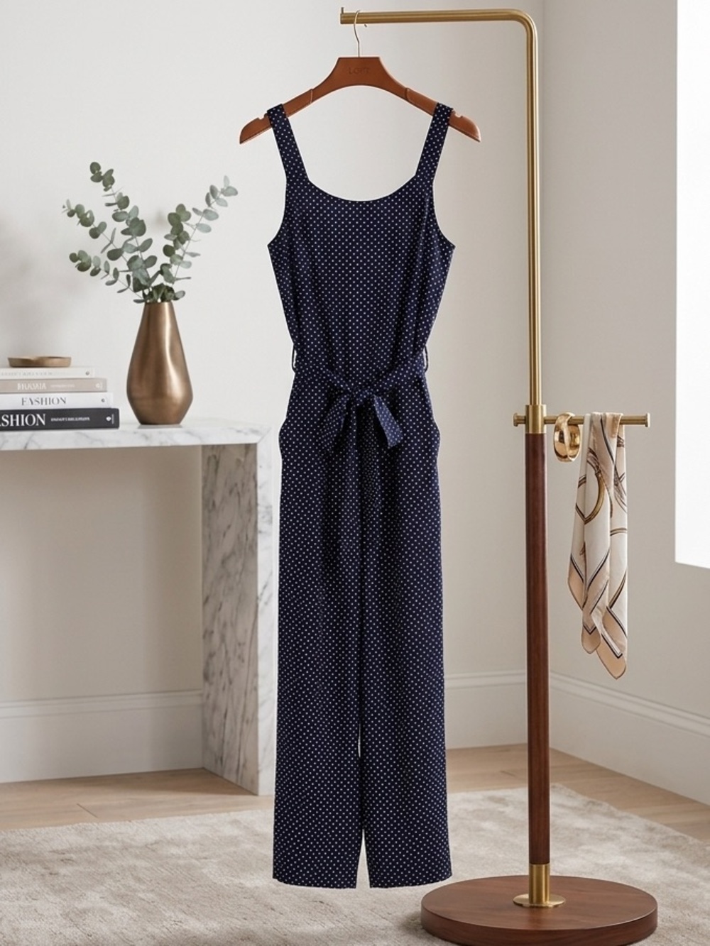 The Loft Navy Polka Dot Jumpsuit
